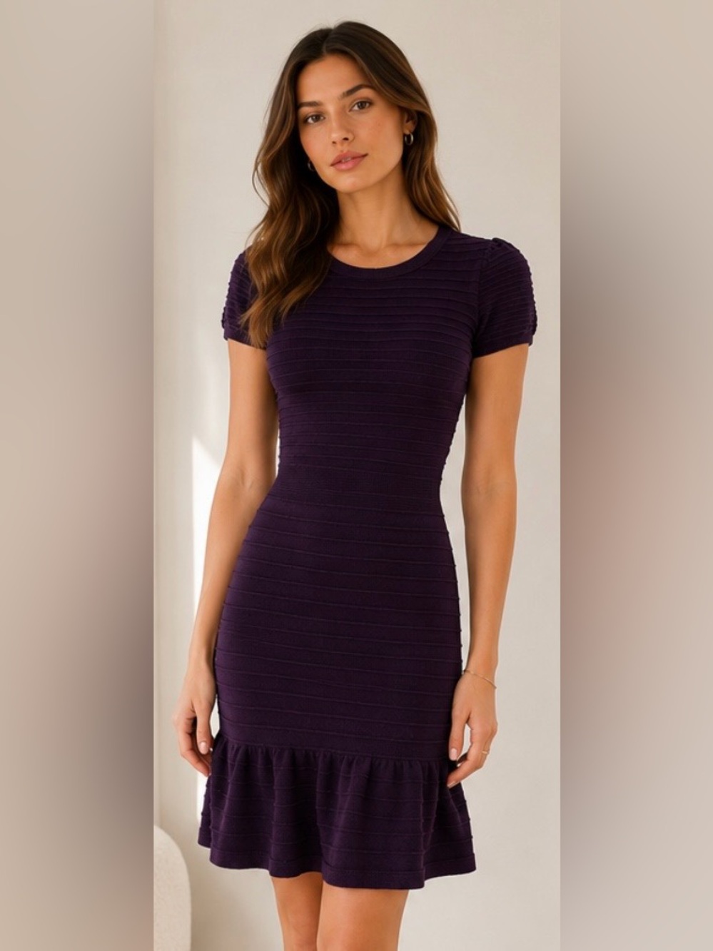 Sandro Purple Textured  Knit and Flare Dress (Sandro Size 2)
